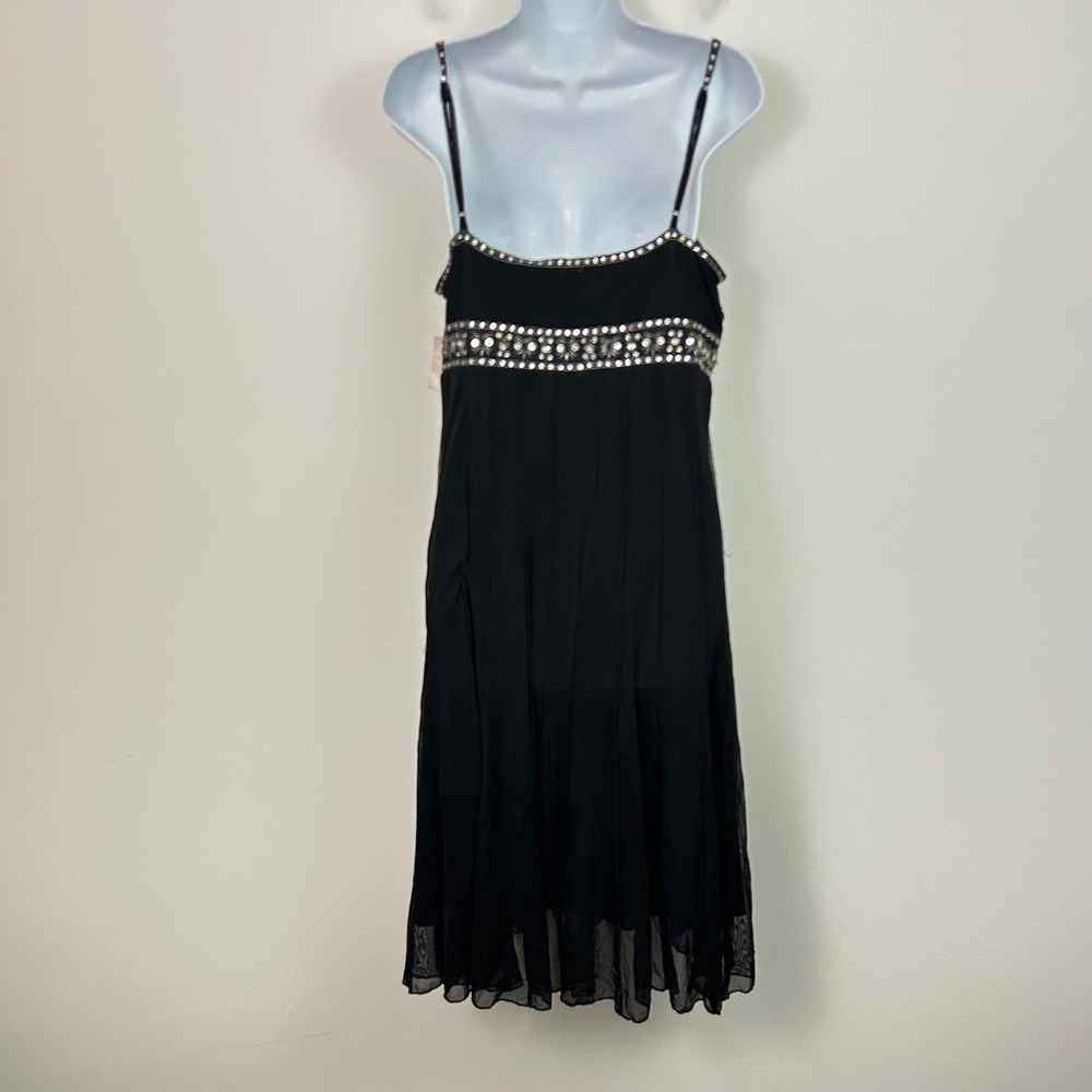 VTG MixIT Black Sequin Beaded Empire‎ Waist Mesh Overlay Dress Womens 12 NEW - Picture 3 of 15